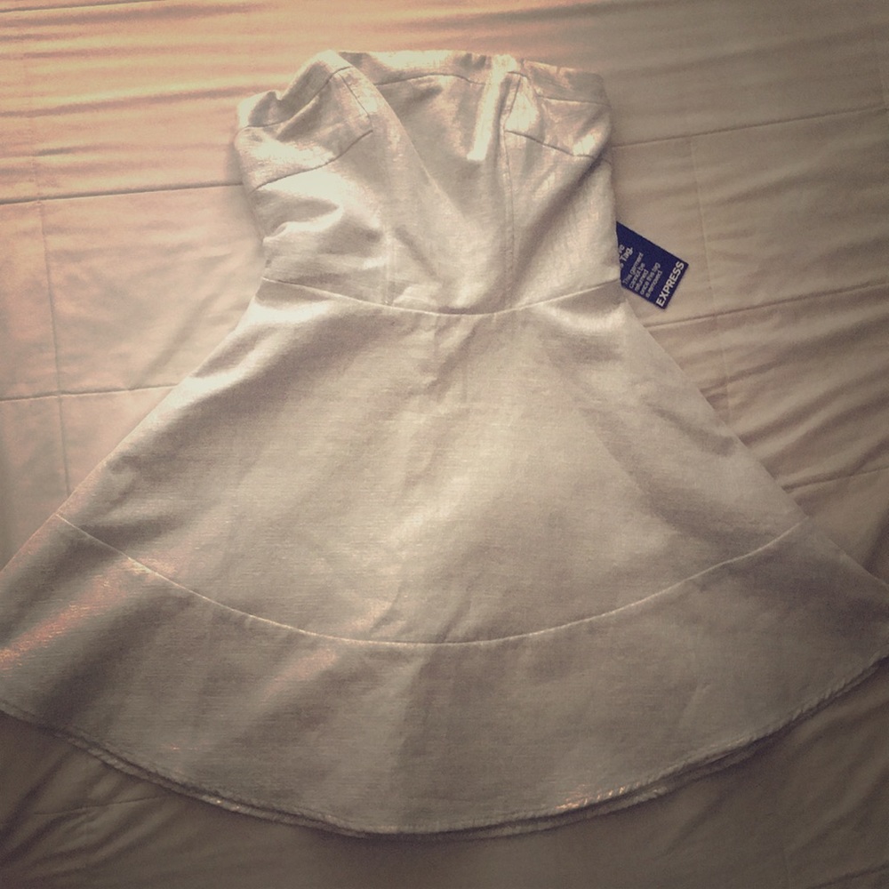 Express White/Silver Strapless Dress NWT